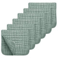6-pack muslin burp cloths in sage green, folded with rounded edges and stitched border