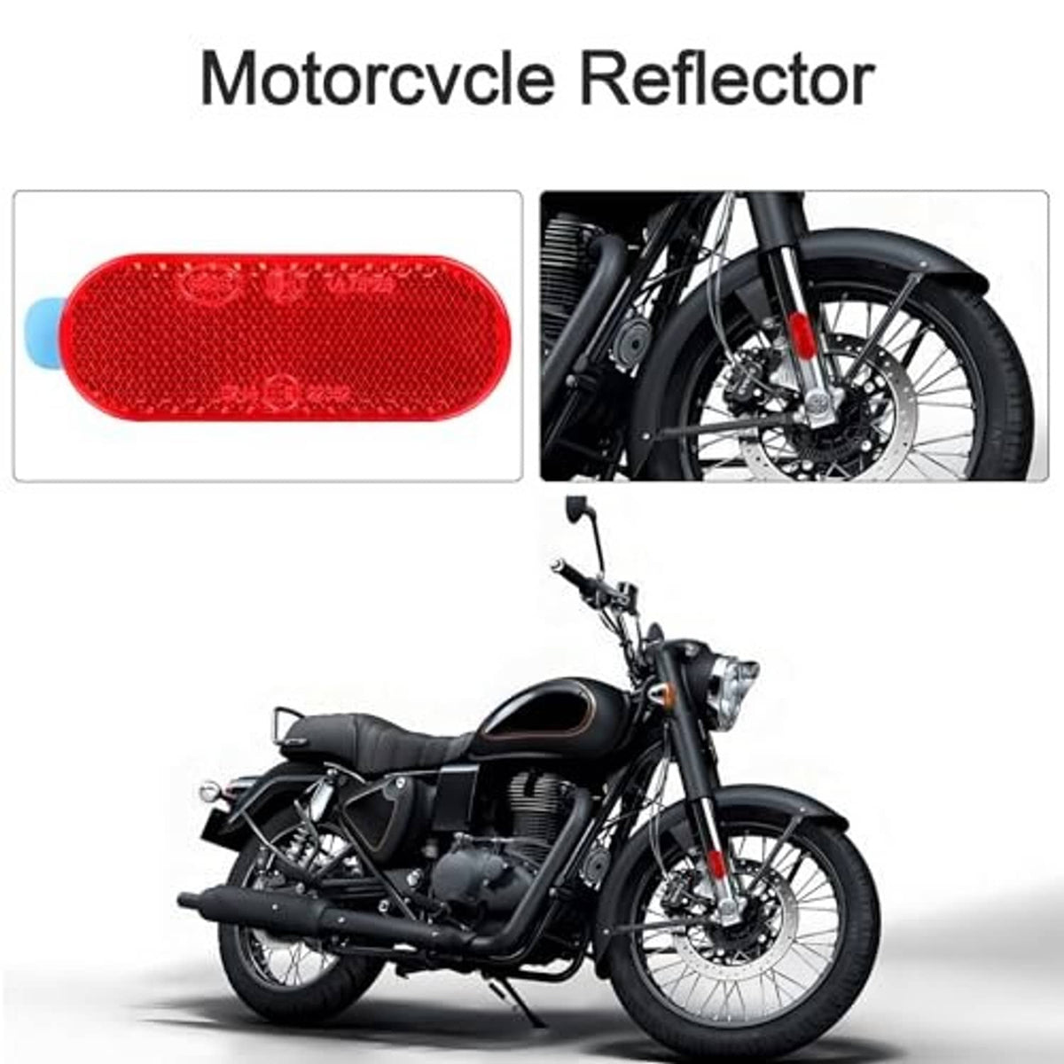 Red oval motorcycle-style reflector sticker, self-adhesive with blue backing tab