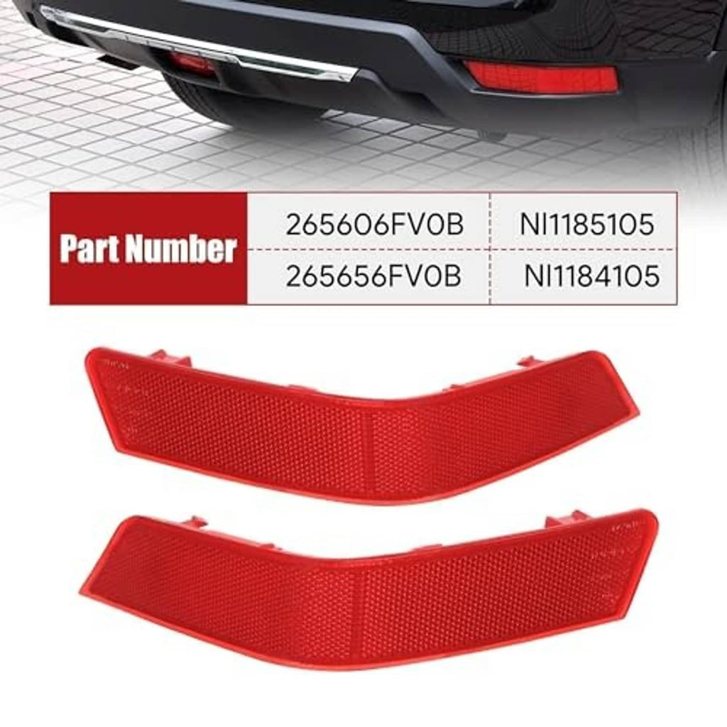 Red curved bumper reflector inserts, two-piece set with textured reflective surface