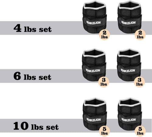 Adjustable black ankle weight set with Velcro straps and stacked segmented pouches, Henkelion