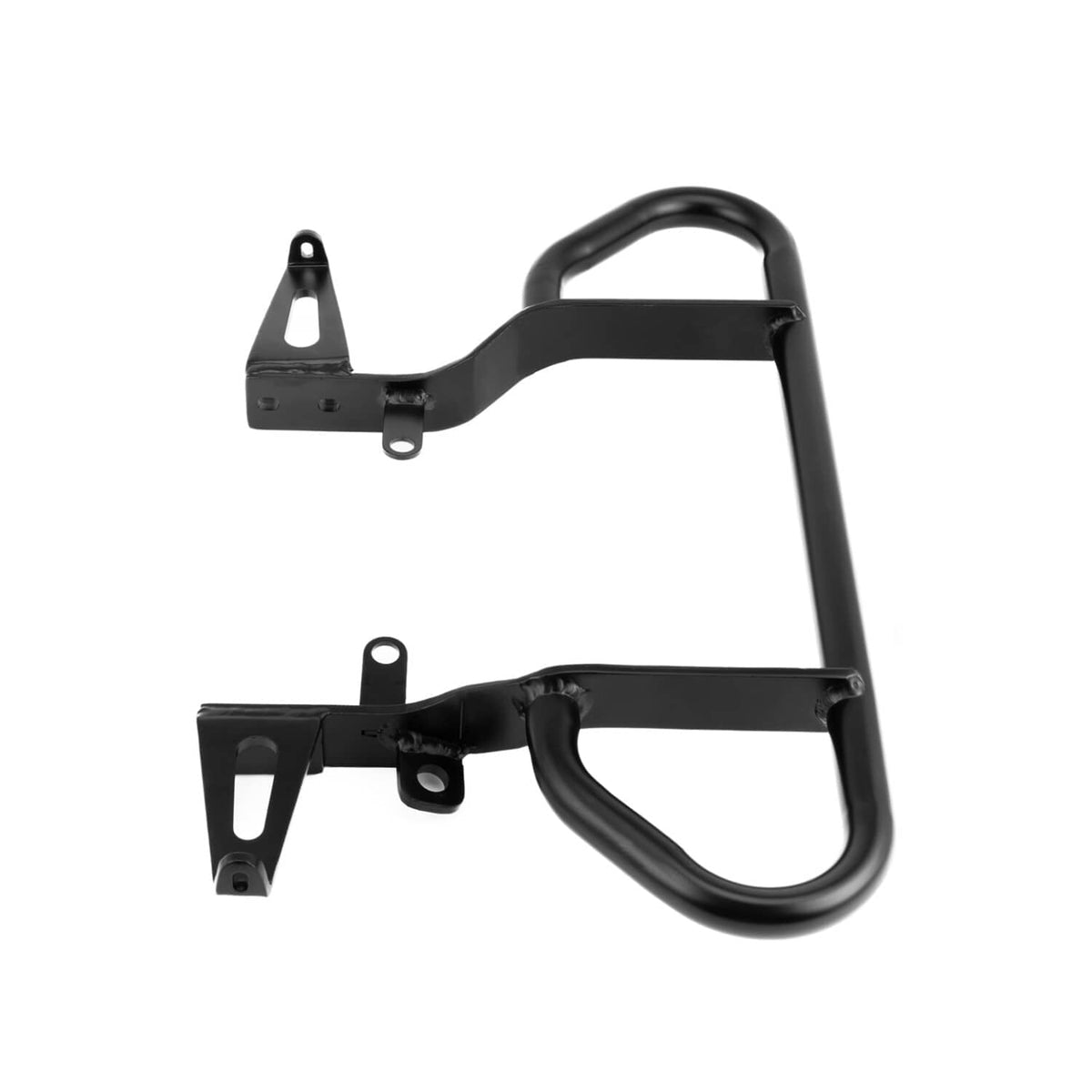 Black rear grab bar bumper frame with left mounting plate and curved guard