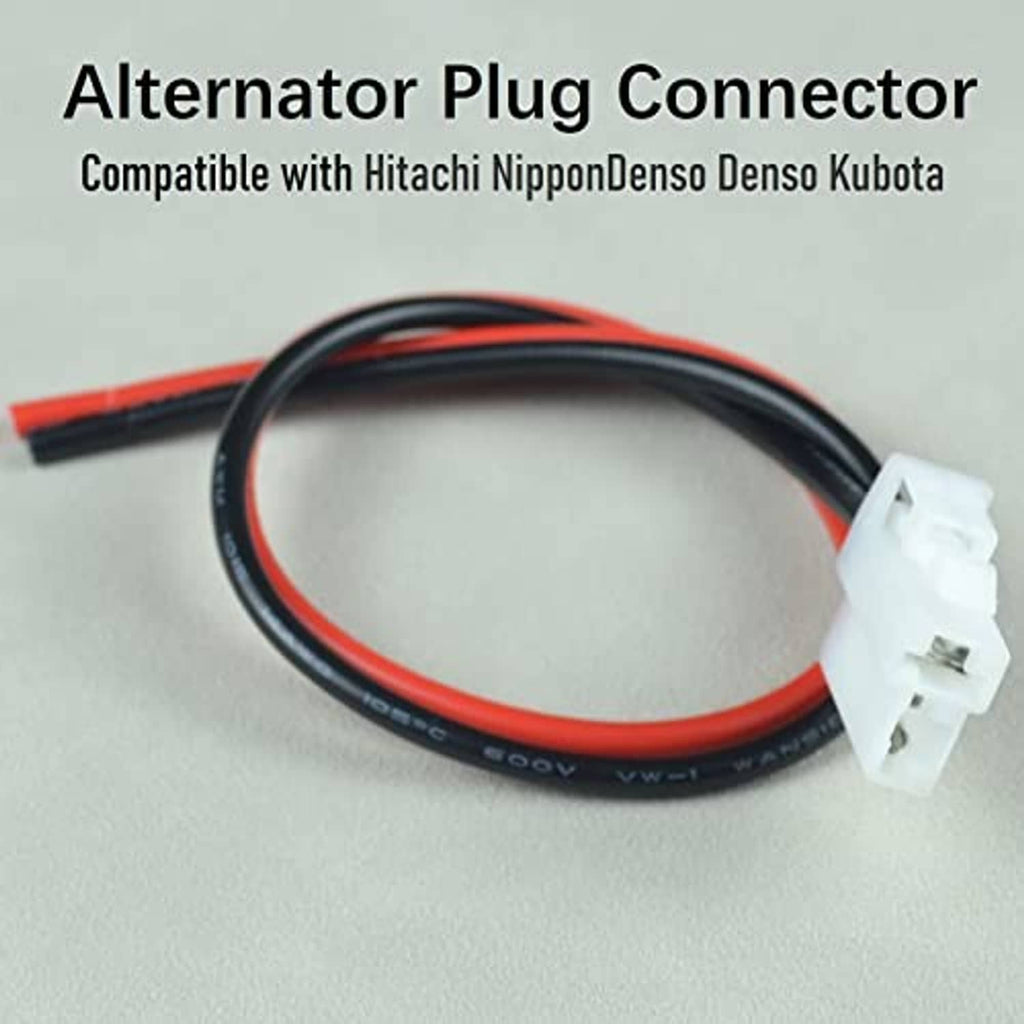 Alternator plug connector pigtail with red/black wires and white connector housing