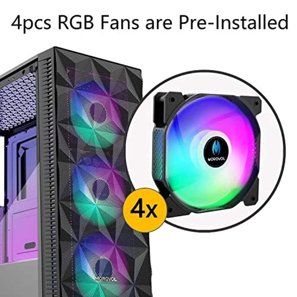 ATX PC case with pre-installed RGB fan and faceted side panel lighting
