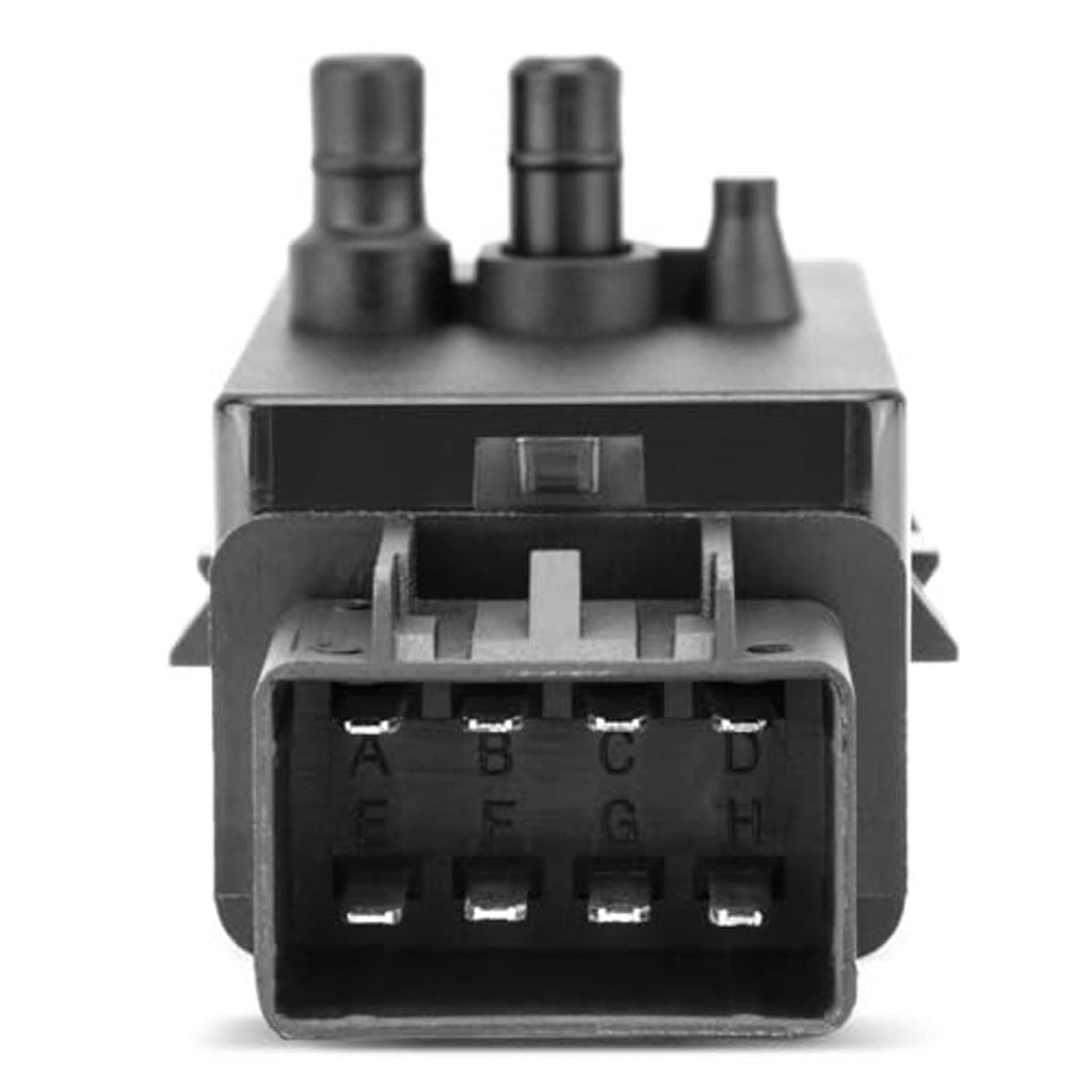 Power seat switch rear view with multi-pin electrical connector and plastic terminals