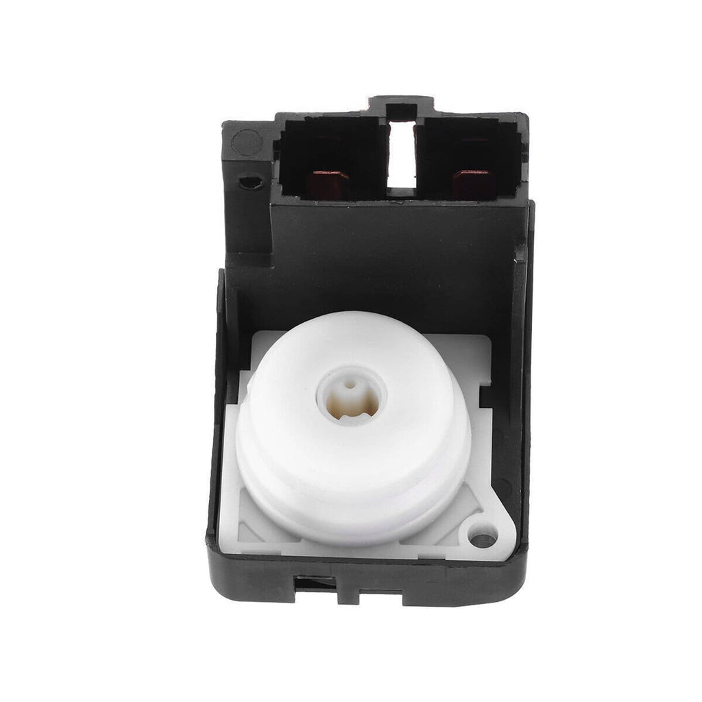 Ignition switch module front view with white circular actuator and mounting tabs
