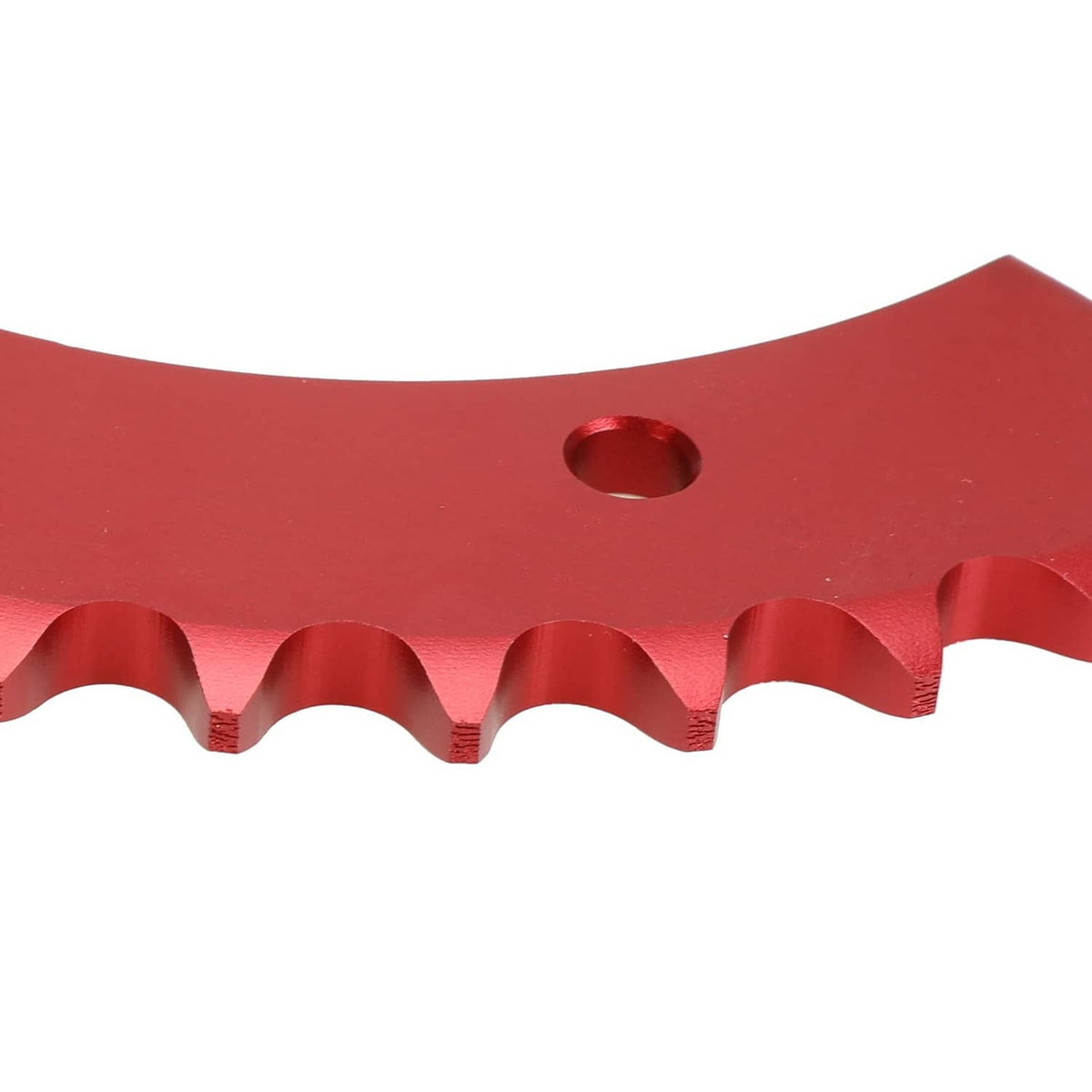 Red sprocket tooth and bolt hole detail for a 42T split gear