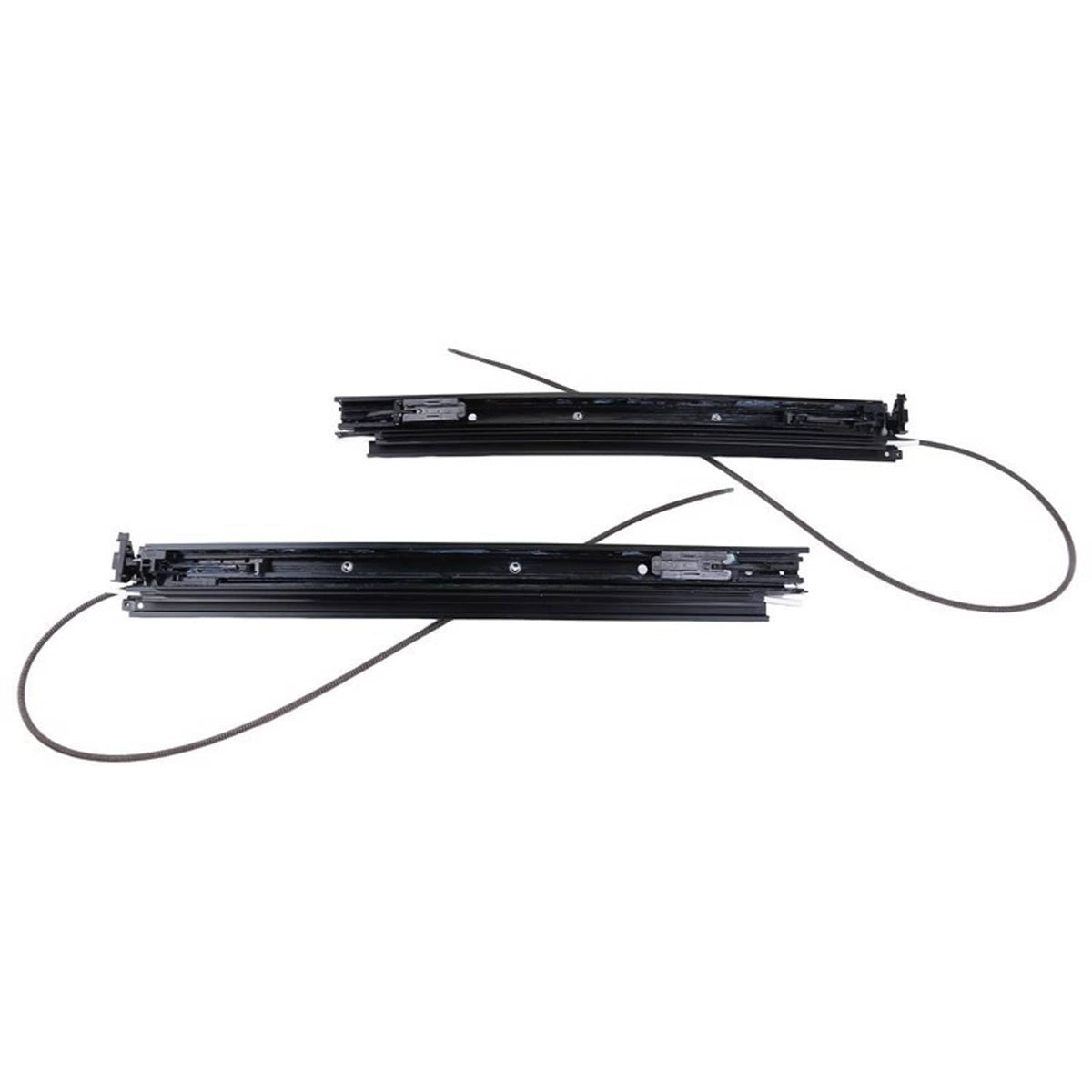 Car sunroof sliding track pair, black rails with wiring and mounting brackets