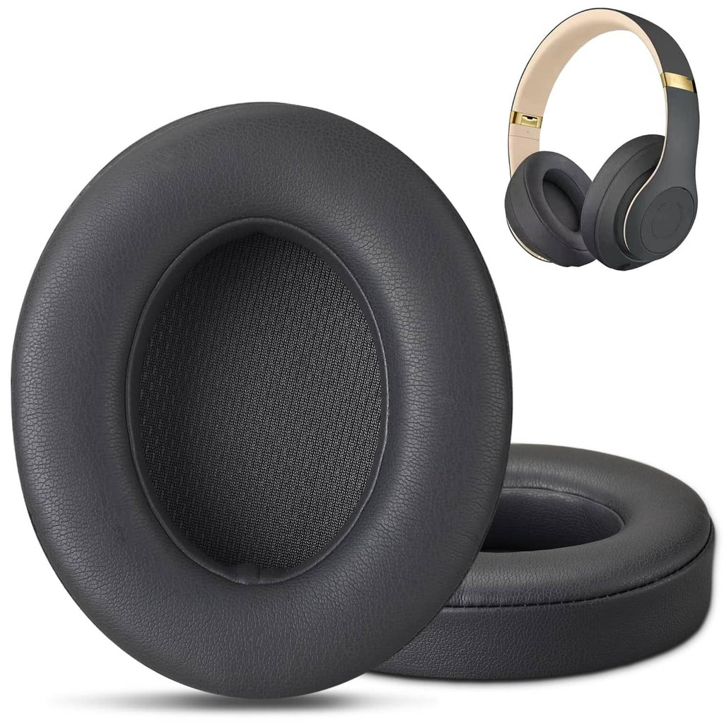 Replacement dark gray oval ear pads for headphones, with textured inner mesh