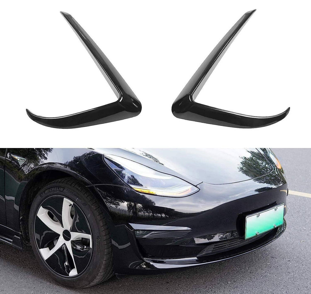 Gloss black front fog light eyebrow cover trim, curved pair for vehicle lights