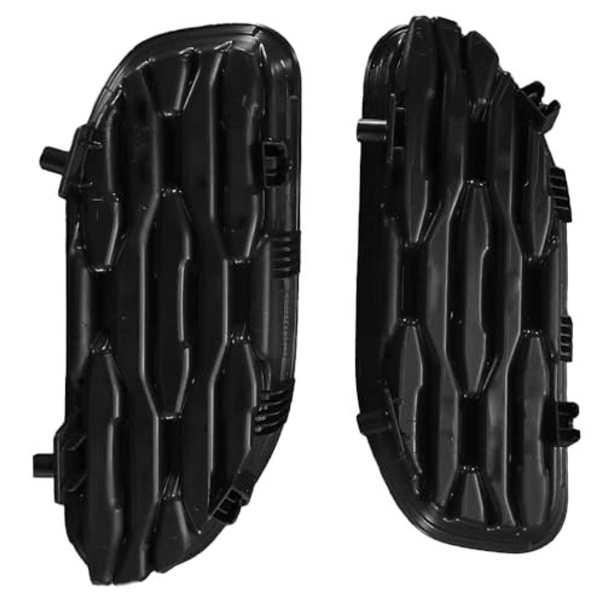 Pair black grille insert covers shown from the back with mounting tabs