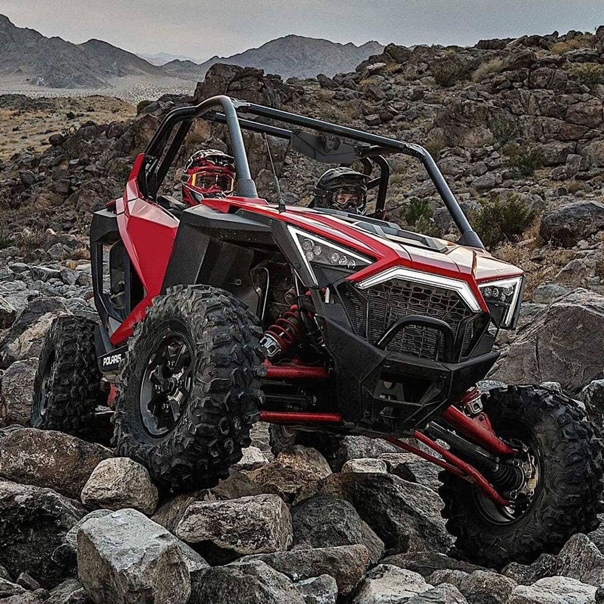 UTV with convex rear-view mirror installed on the roll cage