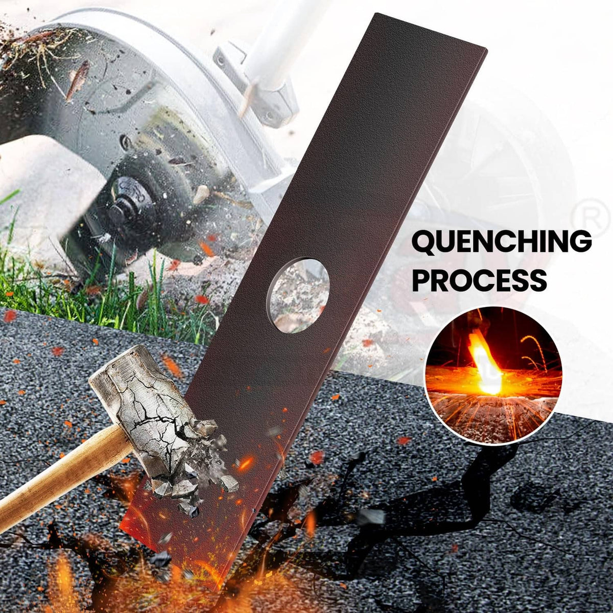 Black edger blade with oval mounting hole for cutting grass edging