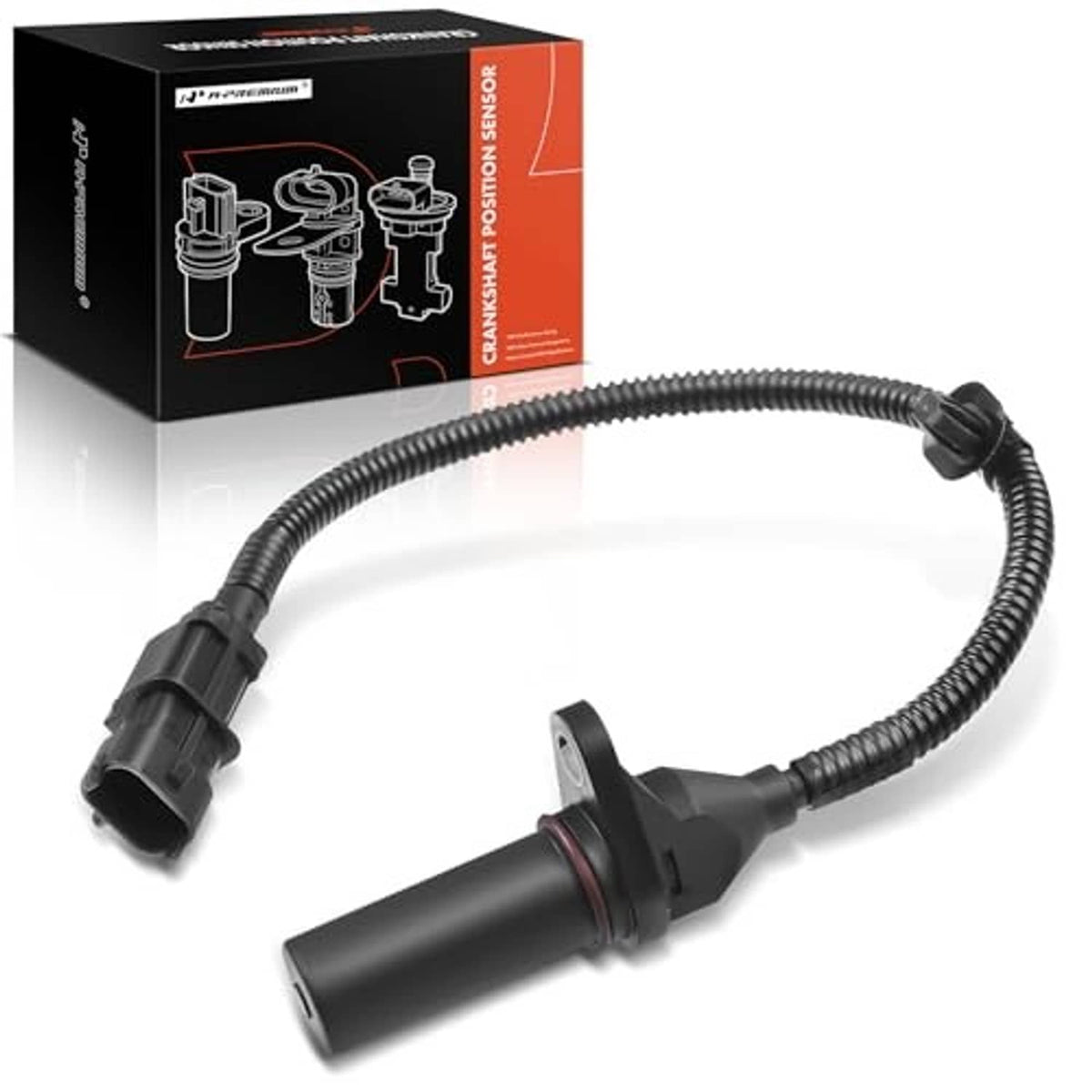 Crankshaft position sensor with ribbed cable and two-pin connector, no box