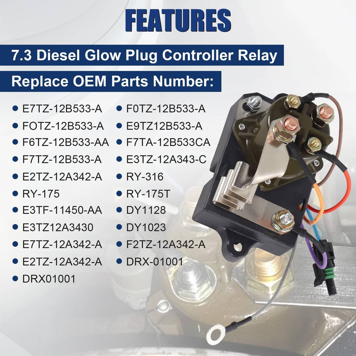 Glow plug controller relay with multi-wire connectors and metal terminal posts