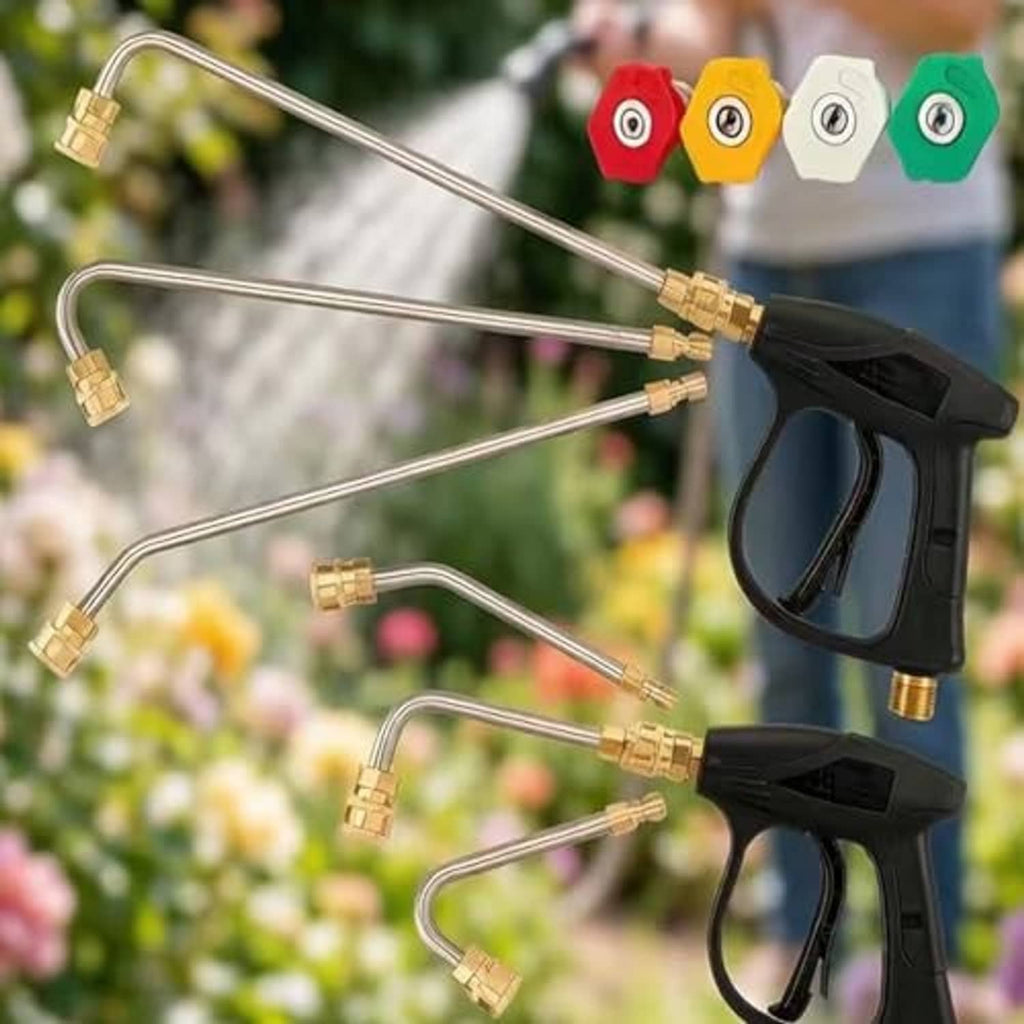 Pressure washer gutter cleaner set with stainless extension tubes and brass quick-connect fittings