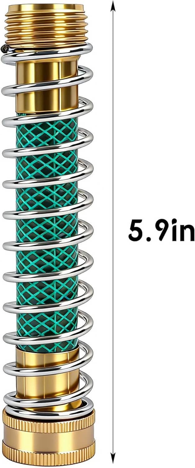 Tall brass hose protector adapter with teal coil spring and threaded hose connection
