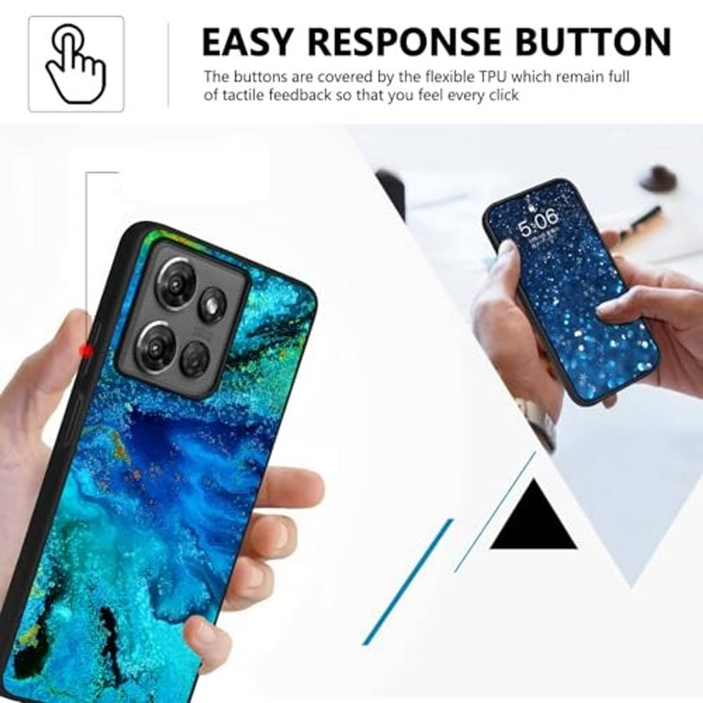 Blue galaxy slim phone case with raised bezel and textured glow accents