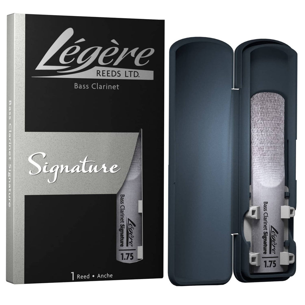 Legere synthetic bass clarinet reeds and carry case, clear reeds in dark case