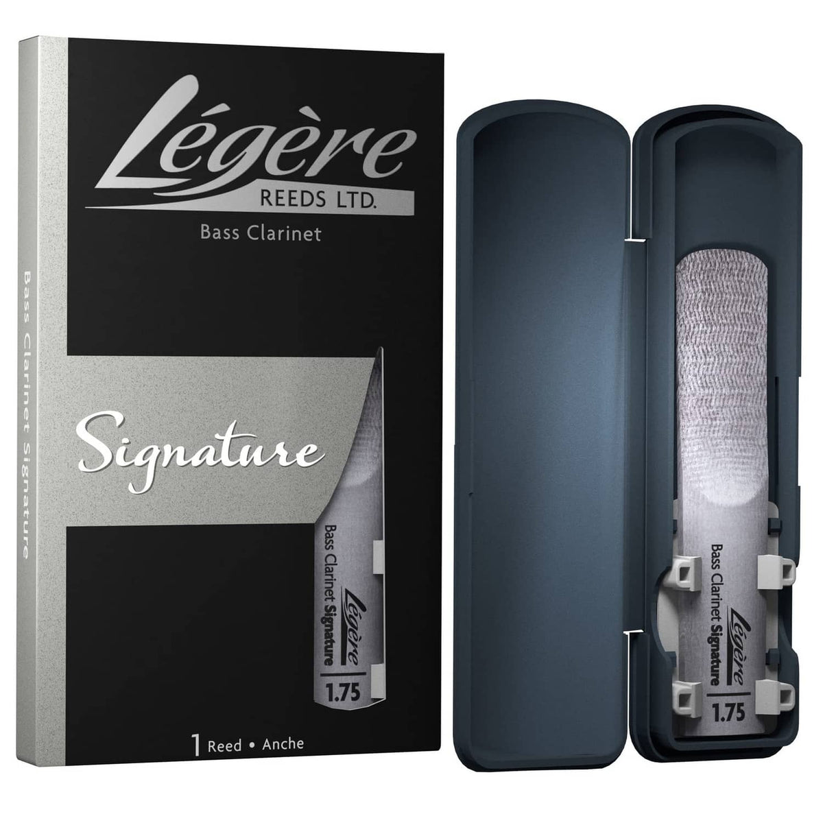 Legere synthetic bass clarinet reeds and carry case, clear reeds in dark case