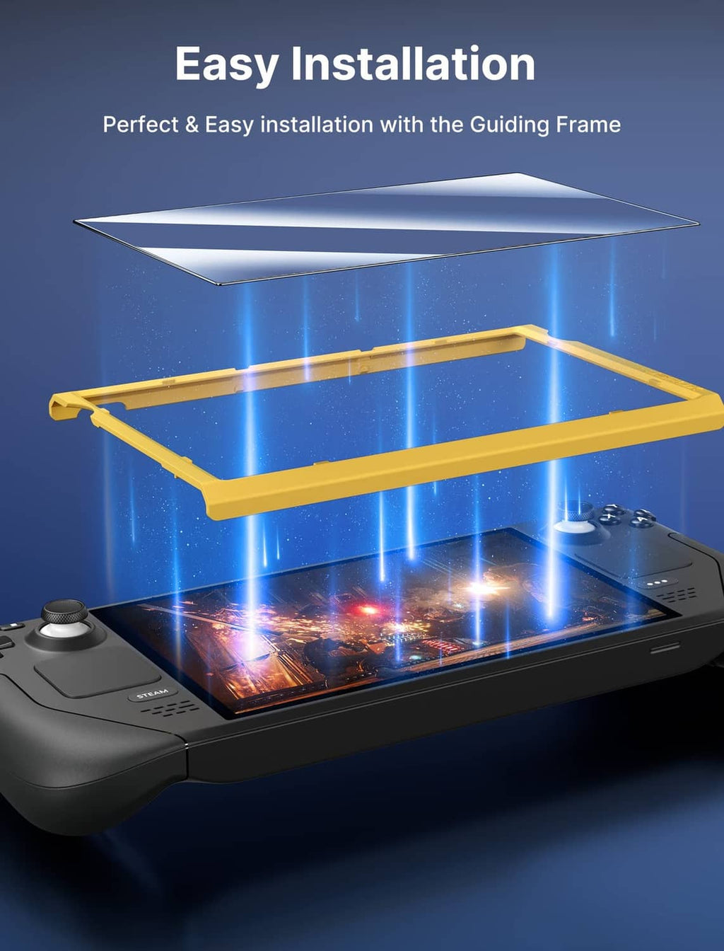 JSAUX screen protector with alignment frame above a handheld console display