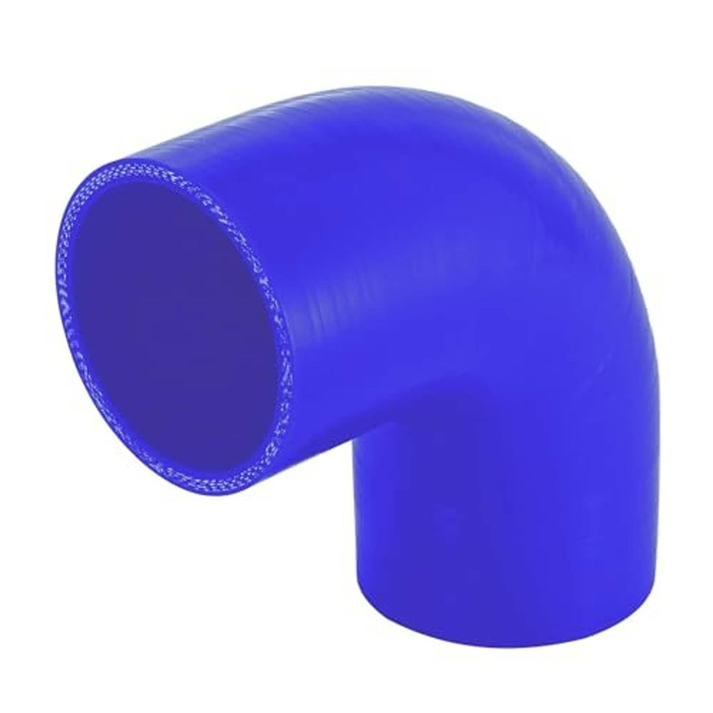 Blue 90-degree silicone hose elbow, alternate angle showing the curved 90-degree bend