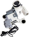 Washer drain pump assembly with inlet hose and electrical wiring harness