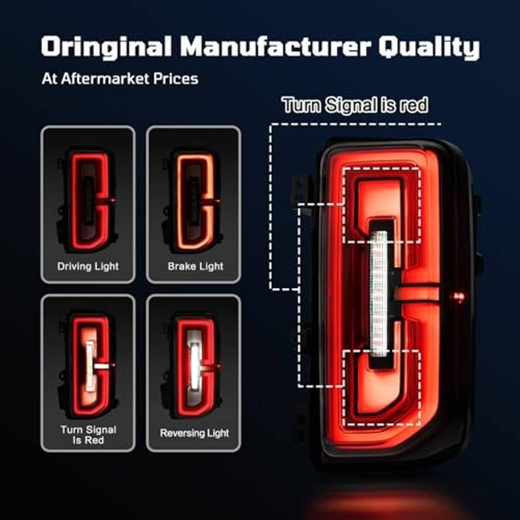 Pair of red LED tail light assemblies with vertical light bar and black housing