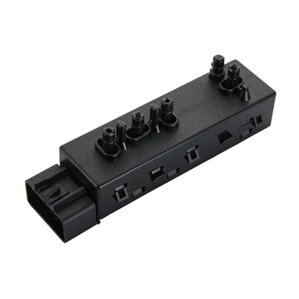 Black power seat switch panel with rocker switches and side electrical ports