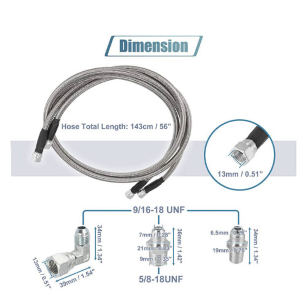 Braided transmission cooler hose lines with dimensioned fittings and black end sections