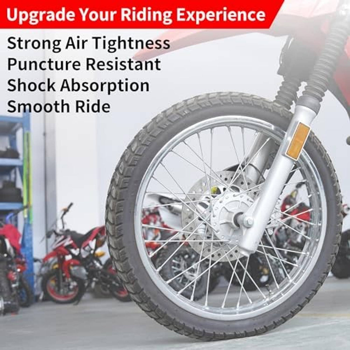 Motorcycle wheel with inner tube installed, tire mounted on black tube