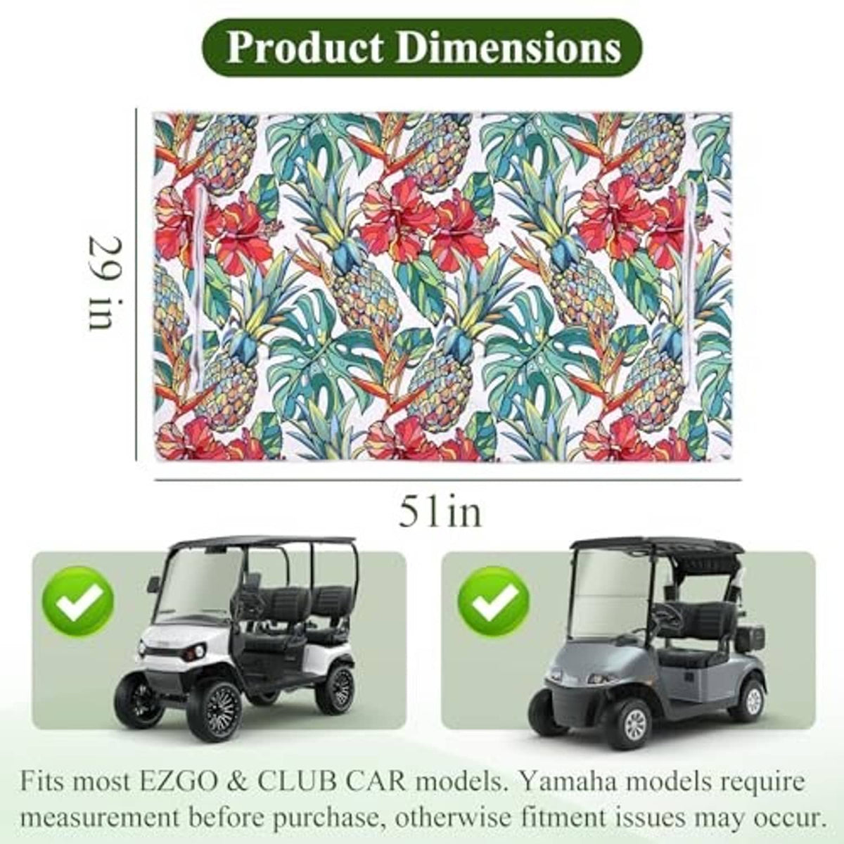 Golf cart seat cover blanket pattern swatch with tropical leaves and flowers