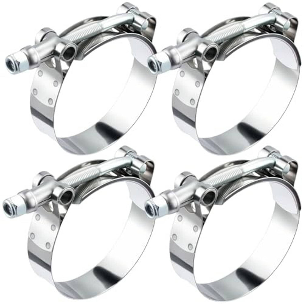Stainless steel T-bolt hose clamps, metal band and tightening bolt, set of four