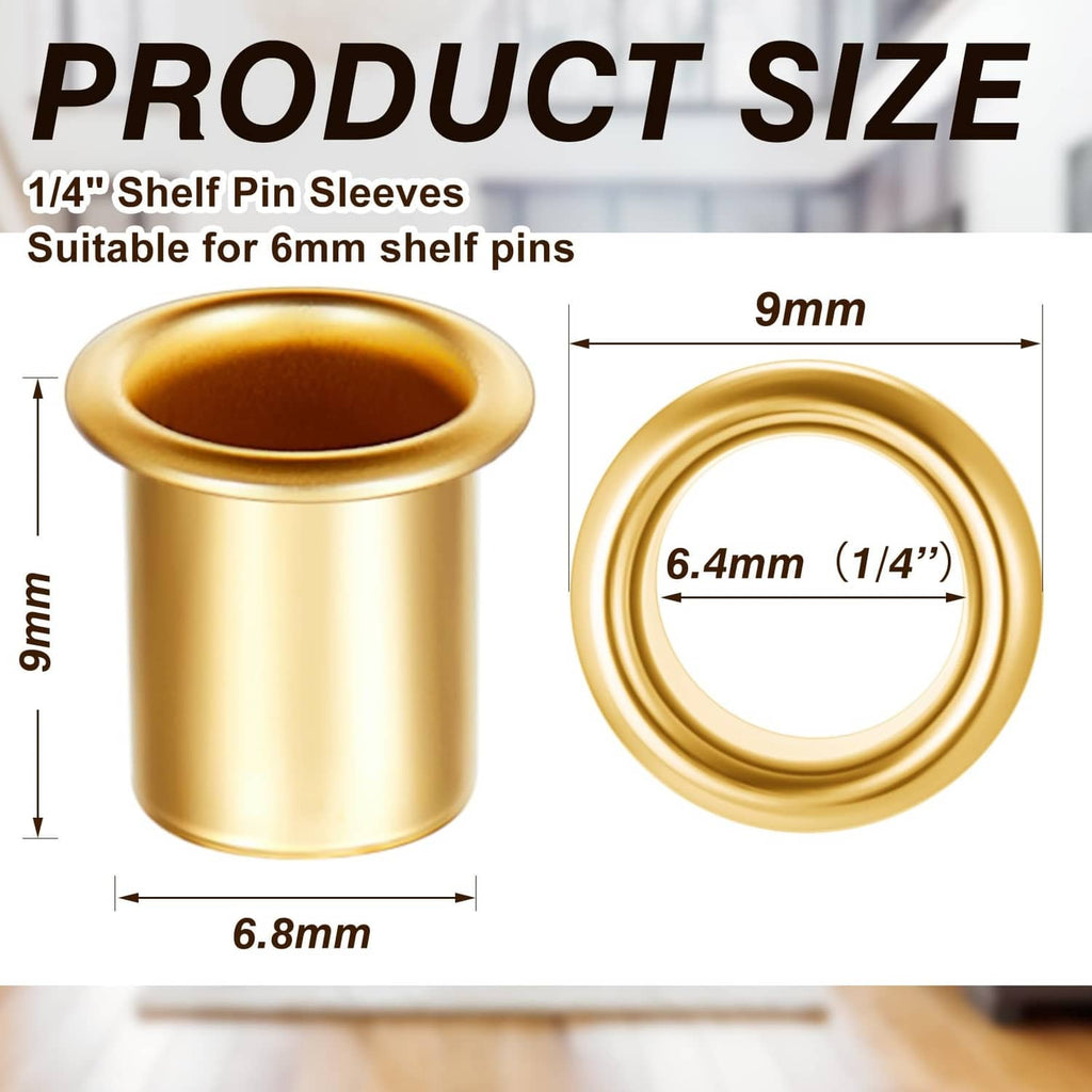Brass shelf pin sleeve bushing with rounded lip and inner hole, 1/4 inch size view