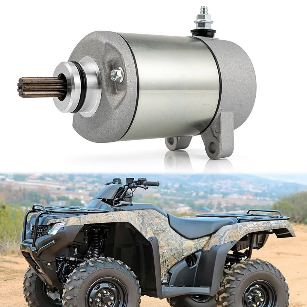 Starter motor shown next to an ATV quad bike