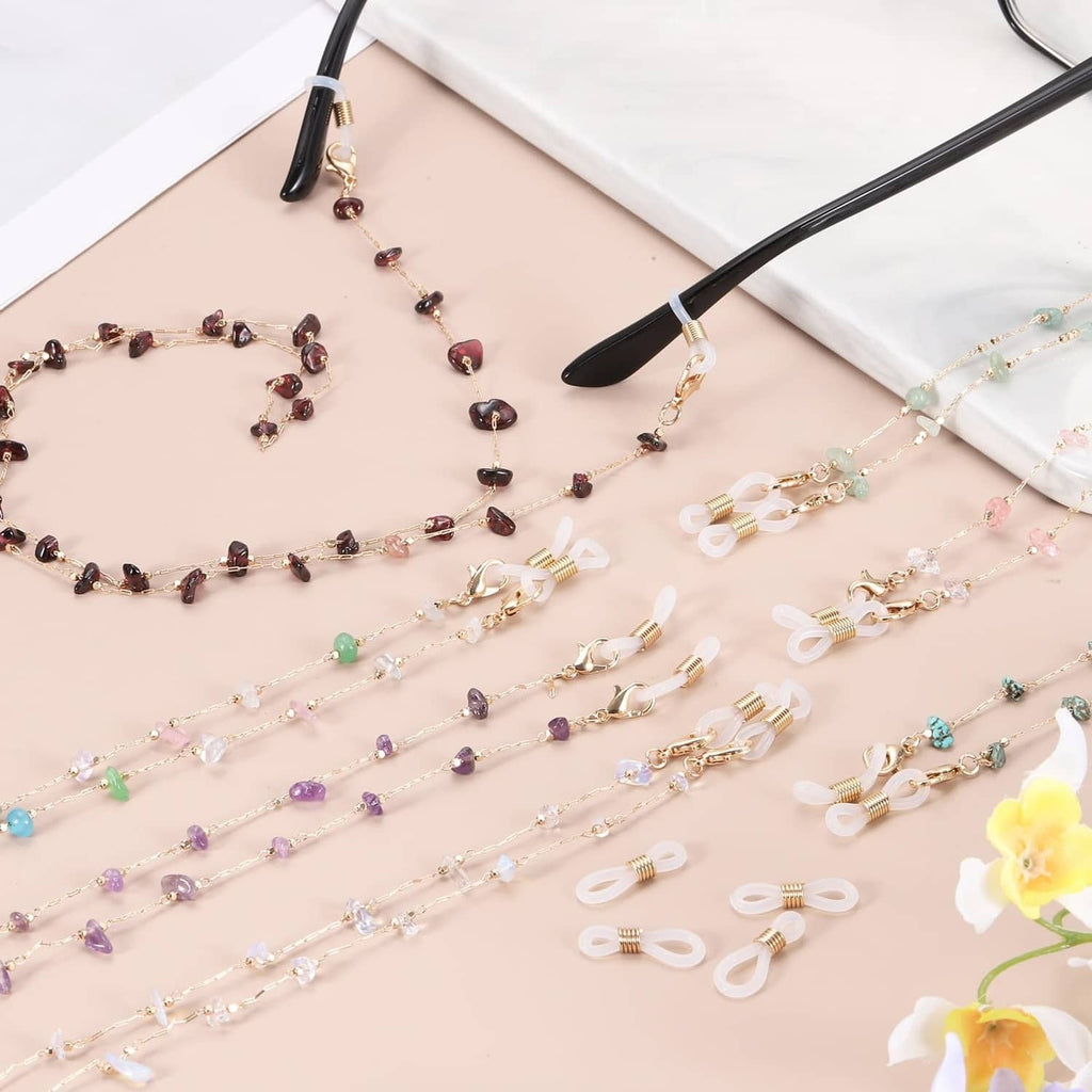 Rhinestone glasses chain set with gold-tone clasps and silicone end loops