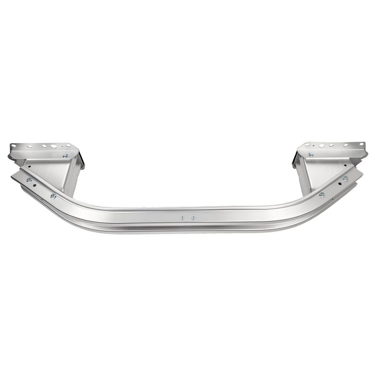Front bumper reinforcement beam, silver U-shaped reinforcement with reinforced end brackets.