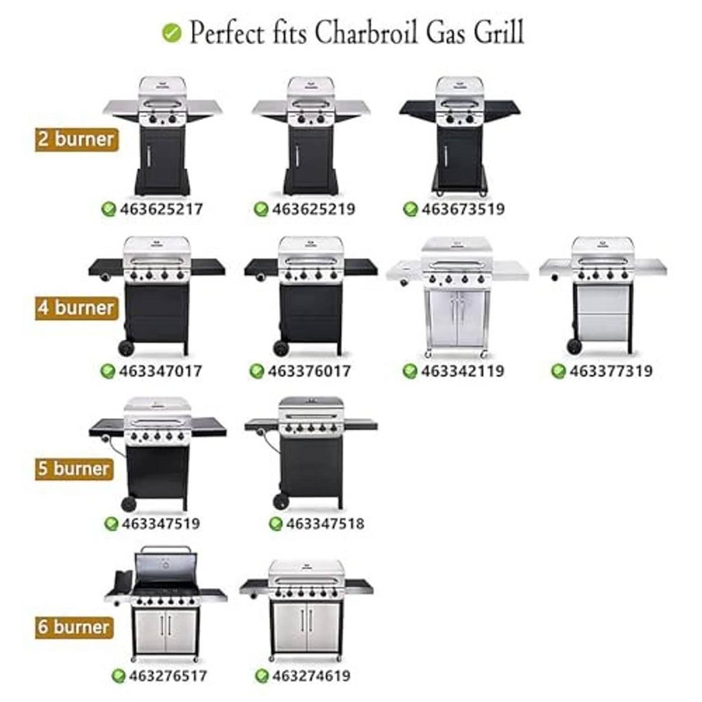 Compatibility guide for Charbroil gas grills: burner ranges shown for this replacement kit.