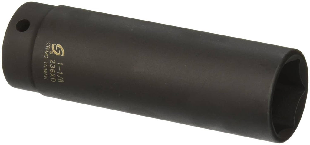 Extra-deep impact socket with stamped size marking and square end opening