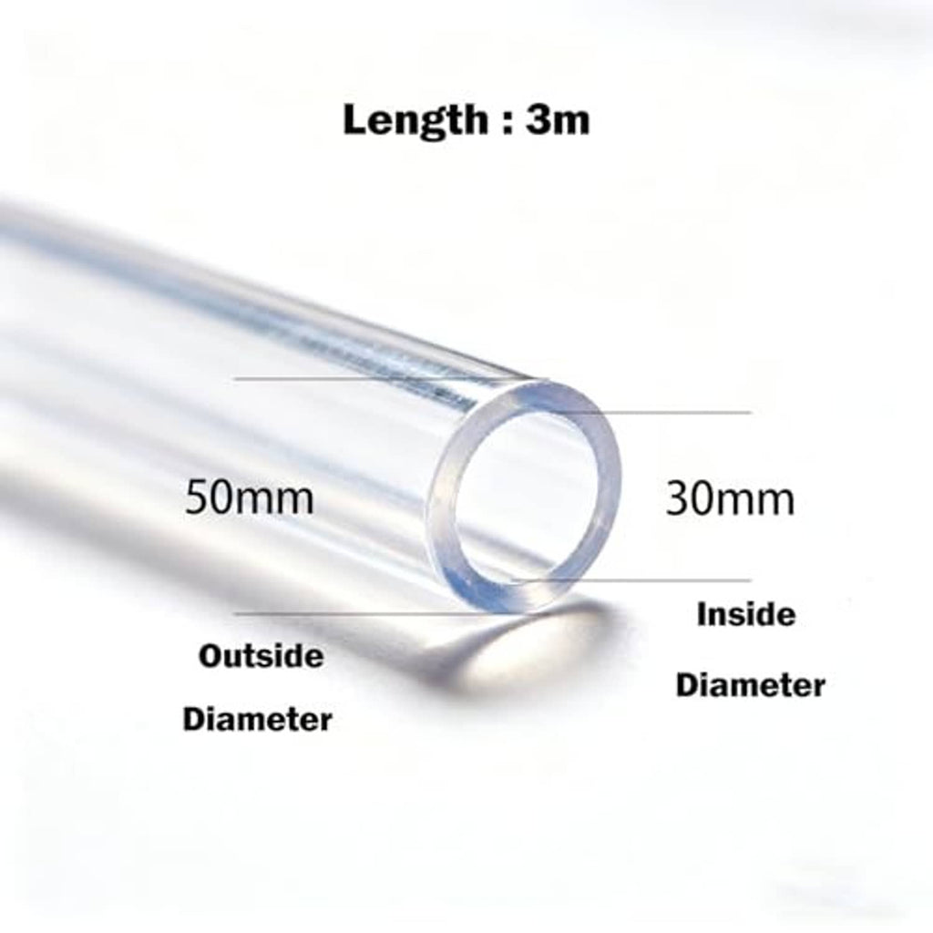 Clear PVC tube section with labeled 3m length and inside/outside diameter marks