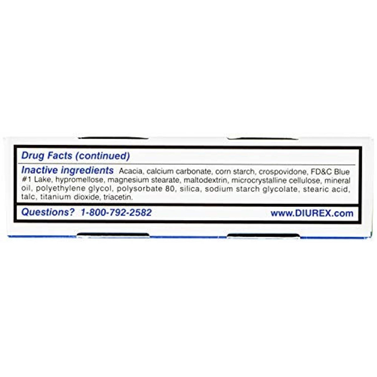 Diurex water pills drug facts continued panel with active ingredients