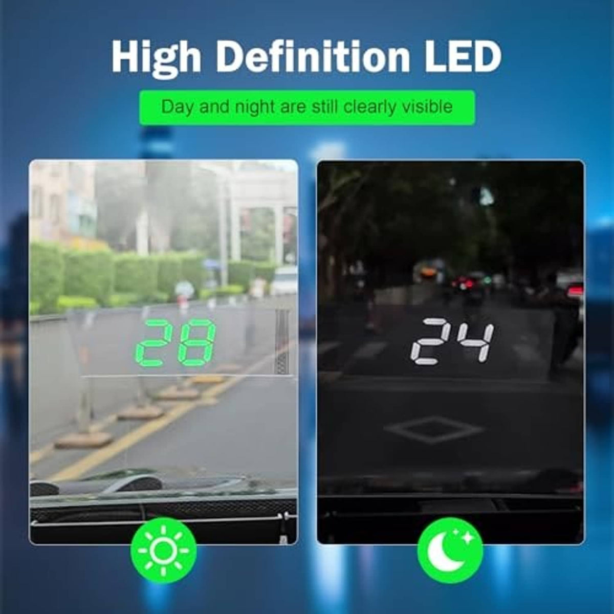 Car HUD speedometer with high-definition LED speed digits for day and night