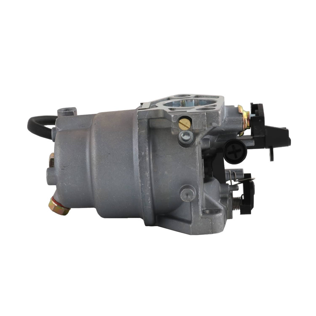 Carburetor assembly with gray body, black switch, and rainbow cylinder with hose line