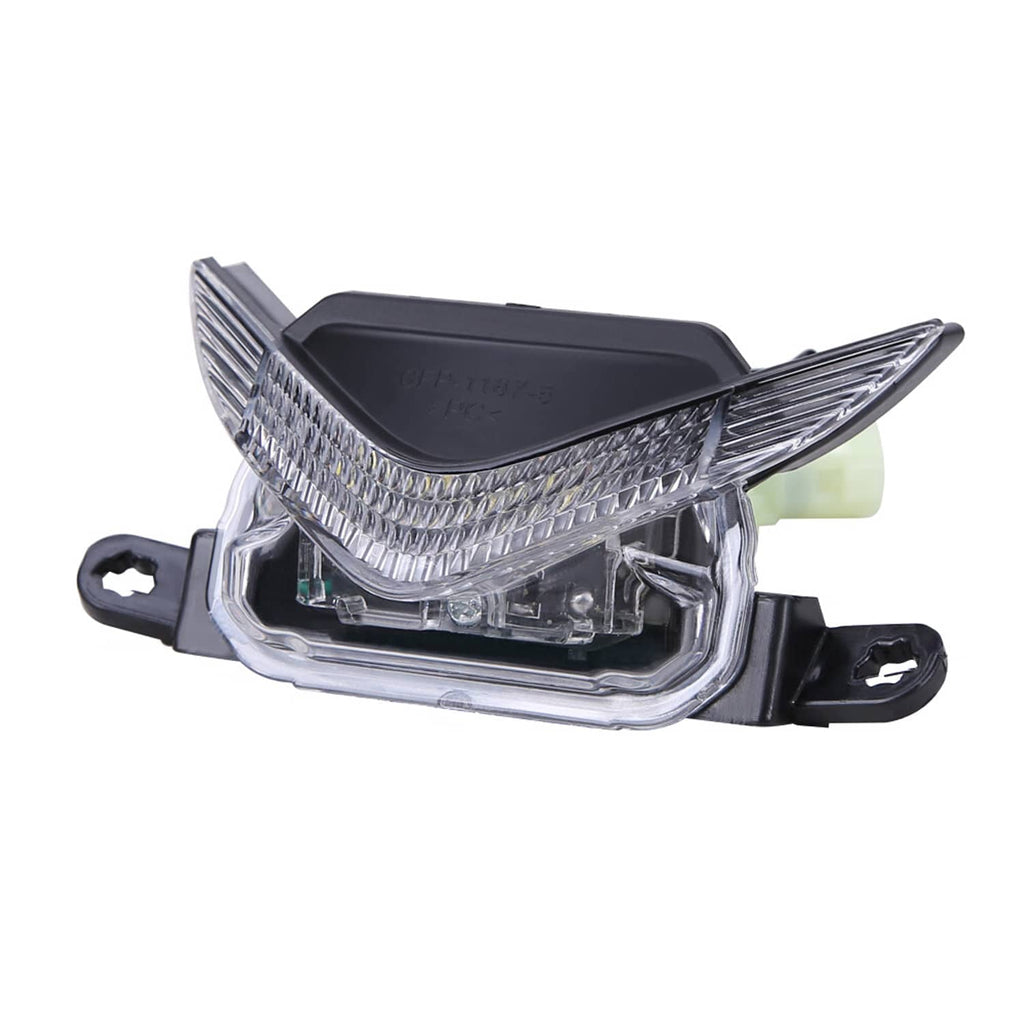 Front headlight lens assembly with black housing and clear reflector lens