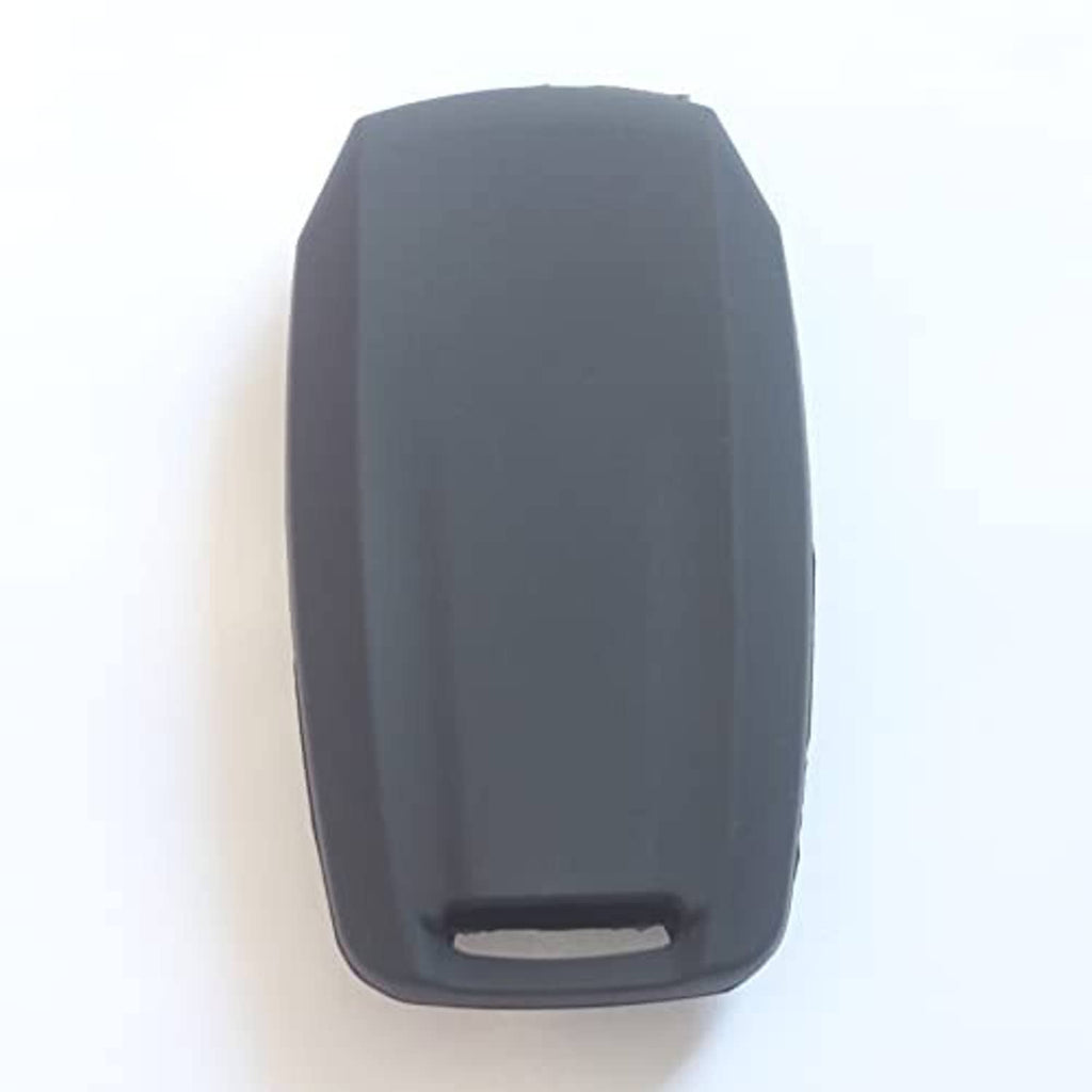 Black silicone key fob cover with bottom cutout, smooth front shell