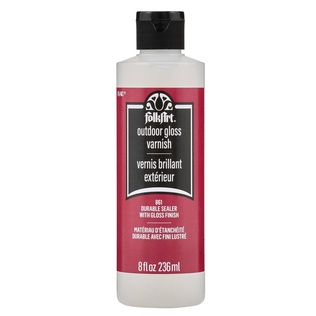 FolkArt outdoor gloss varnish sealer bottle, 8 fl oz, clear liquid