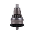Metal starter clutch gear assembly with black toothed ring and output shaft