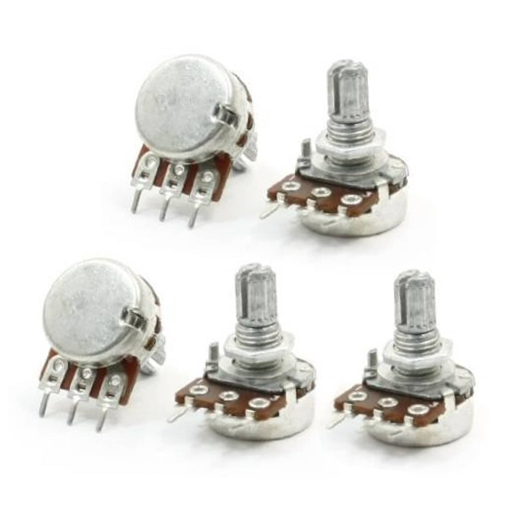 Set of 5K ohm rotary potentiometers with metal body and 6 mm taper shaft