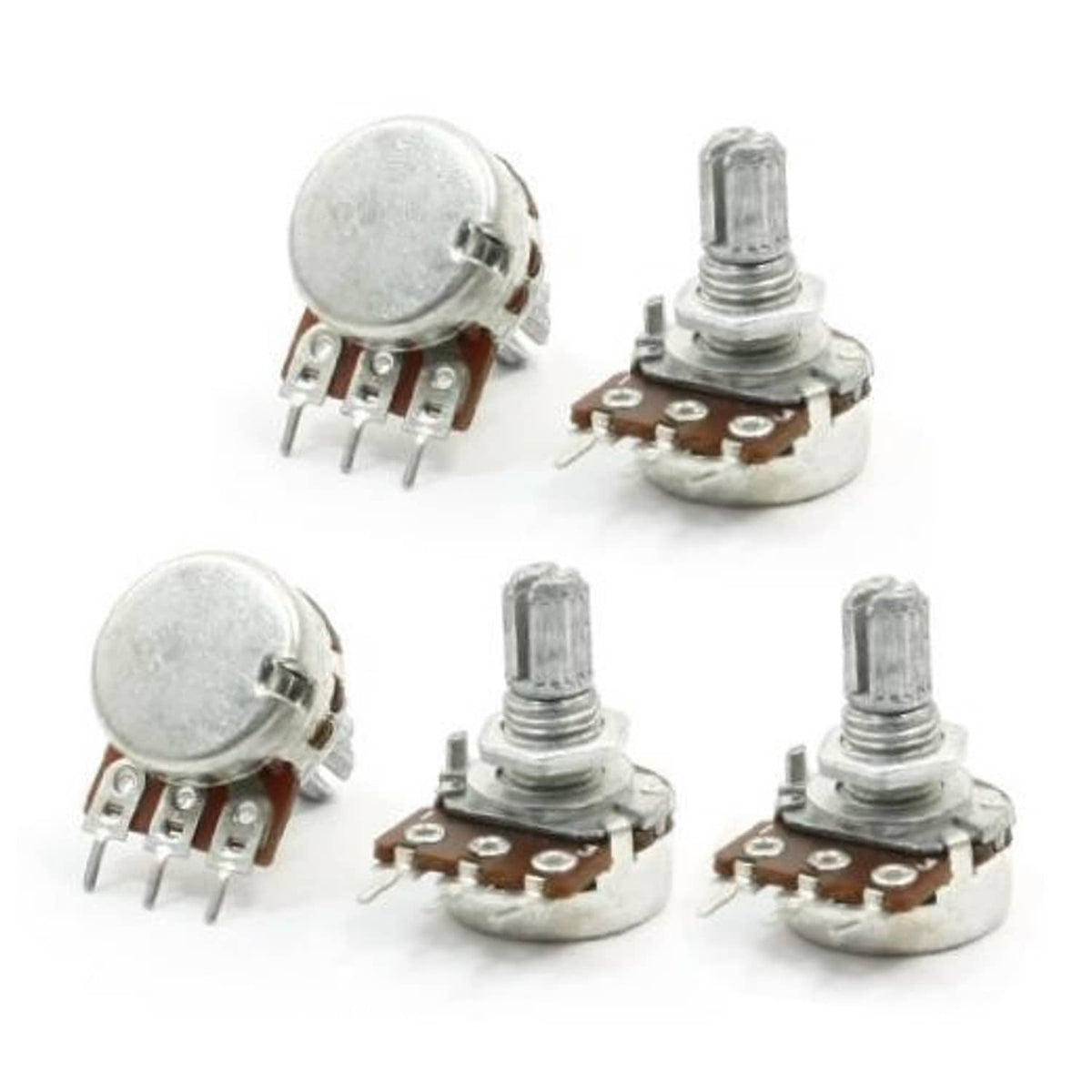 Set of 5K ohm rotary potentiometers with metal body and 6 mm taper shaft