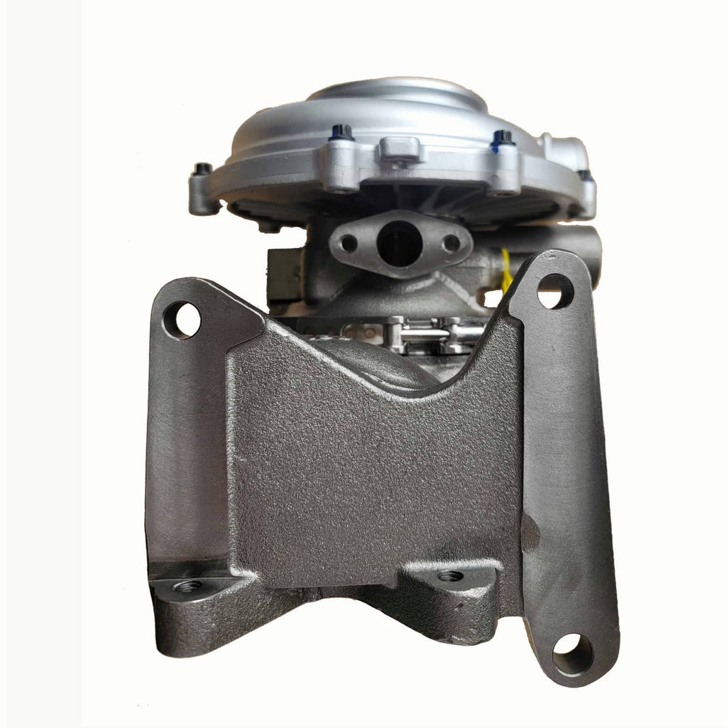 Turbocharger assembly with wastegate housing and inlet ports, close side view
