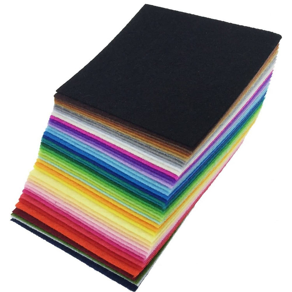 Felt fabric sheets stacked with a black square on top and bright stripes below